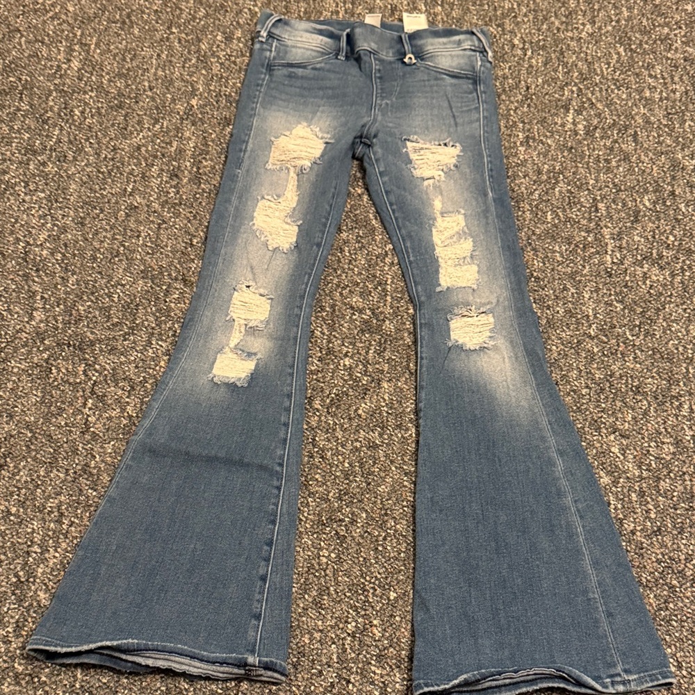 True Religion Distressed Blue Flare Jeggings